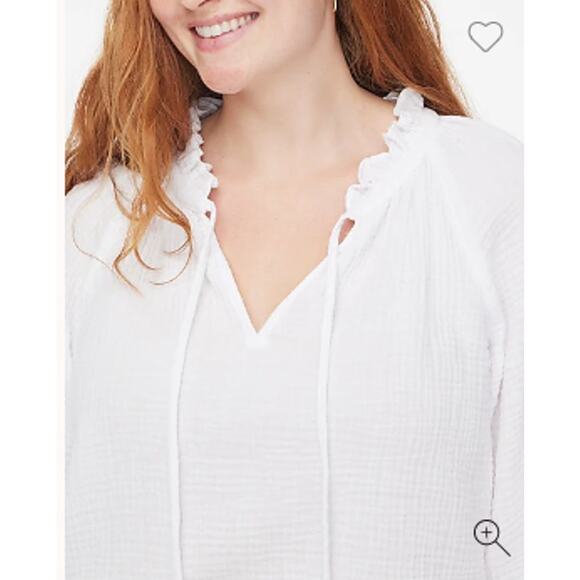 J.Crew Petite Long-Sleeve Gauzey Tie-top in Bright White Size XXSP - Picture 2 of 11